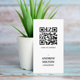 Minimalist Clean Black White QR code Consultant Business Card