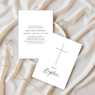Minimalist Clean Catholic Black & White Baptism Invitation