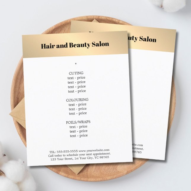 Minimalist Clean Faux Gold Stripe Hairstylist Menu (Creator Uploaded)