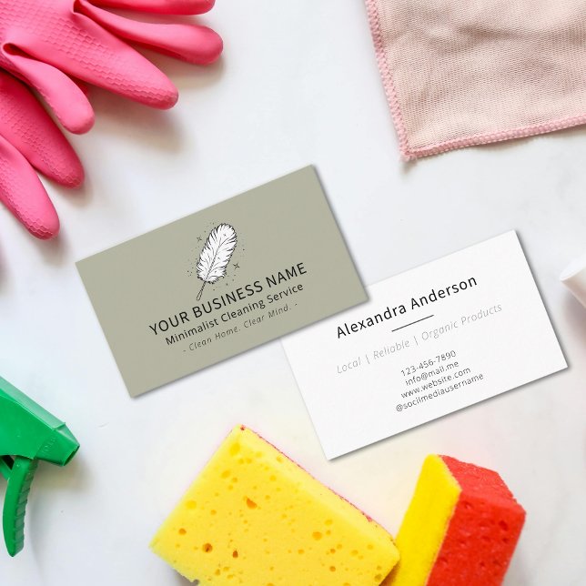 Minimalist Clean Feather Duster Cleaning Service Business Card (Minimalist Clean Feather Duster Cleaning Service Business Card)