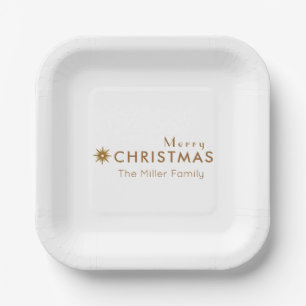 Minimalist Clean Simple Gold Merry Christmas Paper Plate