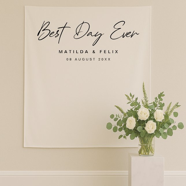 Minimalist Clean Simple Wedding Day Photo Backdrop Tapestry (Creator Uploaded)