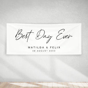 Minimalist Clean Simple White Wedding Day Banner