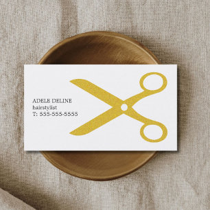 Minimalist Clean White Gold Scissor Hairstylist Business Card