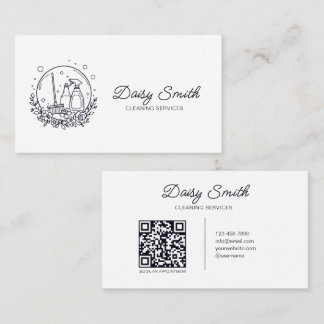 Minimalist Cleaning Service Logo QR Code  Business Card