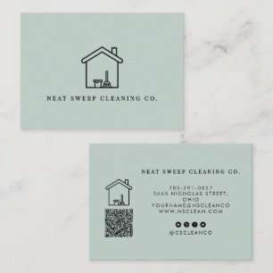 Minimalist Cleaning Service QR CODE Branding Busin Business Card