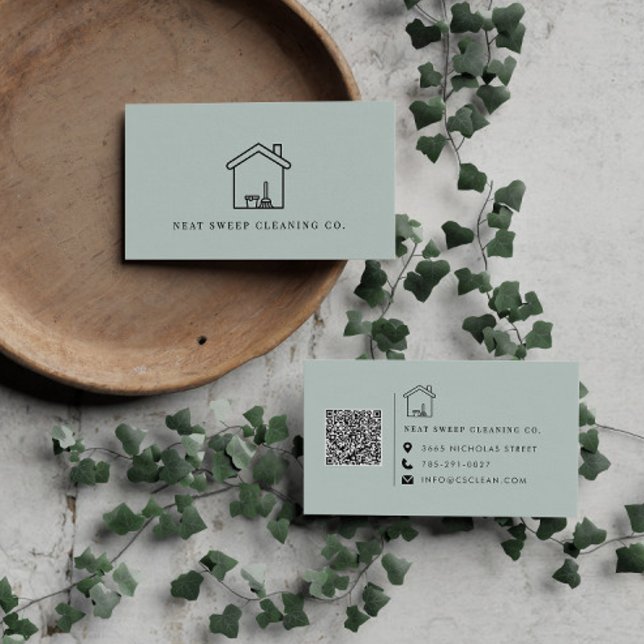 Minimalist Cleaning Service QR CODE Branding Business Card (Creator Uploaded)