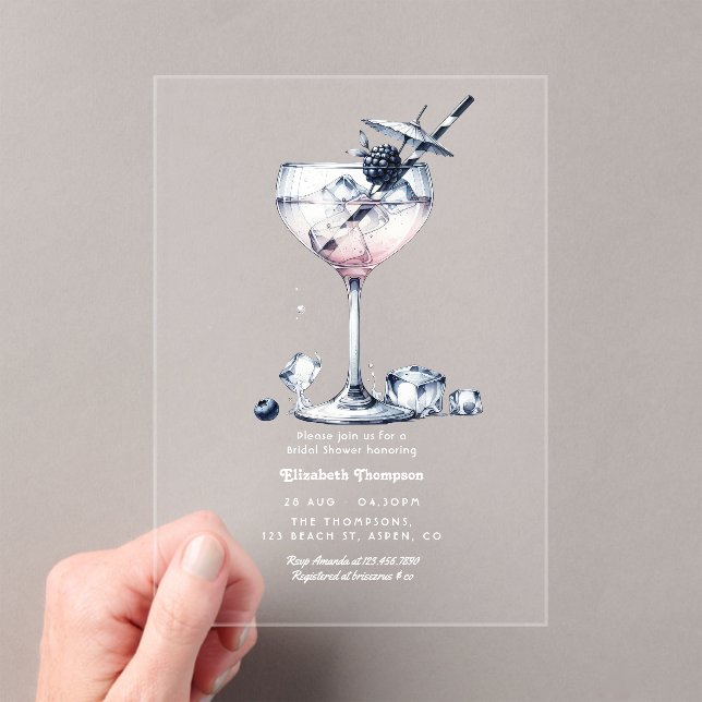 Minimalist Clear Gin Cocktail Bridal Shower Acrylic Invitations (Insitu (Handheld))