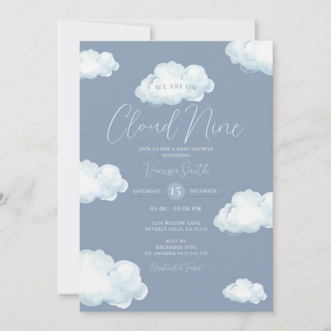 Minimalist Cloud Nine Baby Shower Party Invitation (Front)
