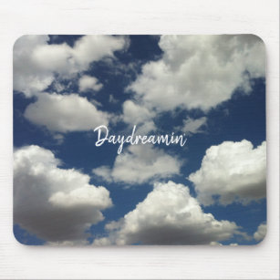 Minimalist Cloudy Blue Sky Daydreamin Typography Mouse Pad