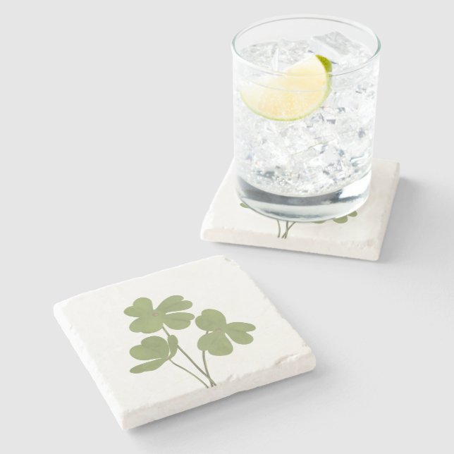 Minimalist Clover Leaf Drawing Green  Stone Coaster (Side)