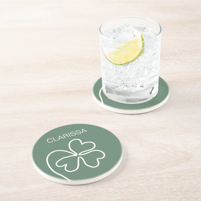 Minimalist Clover Leaf Line Drawing Green Custom  Coaster (Side)