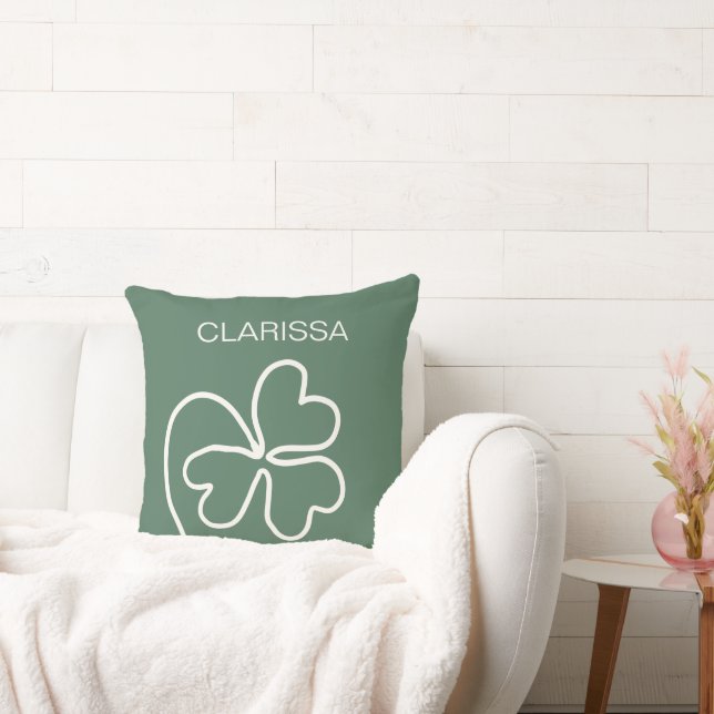 Minimalist Clover Leaf Line Drawing Green Custom  Cushion (Couch)