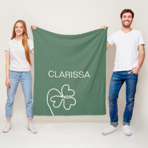 Minimalist Clover Leaf Line Drawing Green Custom Fleece Blanket