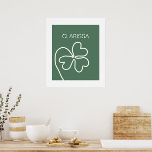 Minimalist Clover Leaf Line Drawing Green Custom  Poster