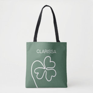 Minimalist Clover Leaf Line Drawing Green Custom  Tote Bag