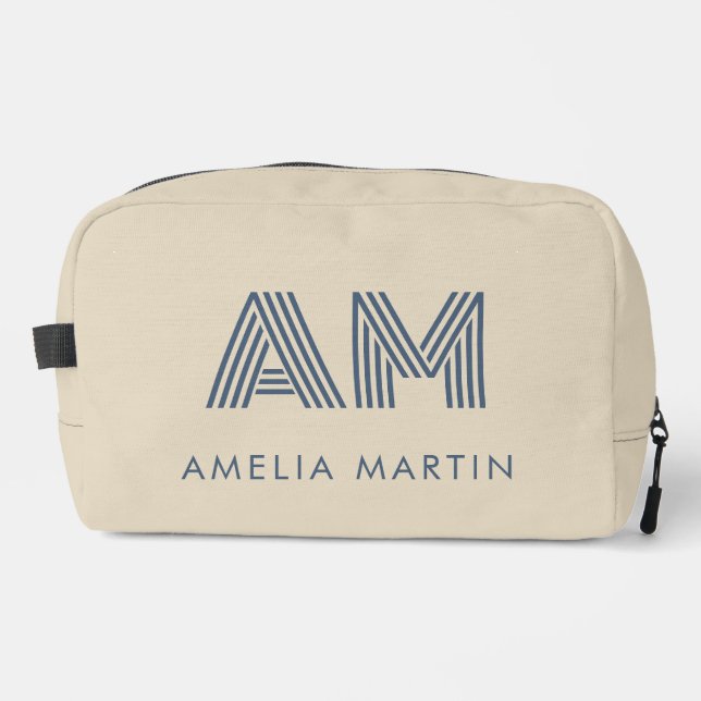 Minimalist Coastal Blue Custom Monogram Sand Dopp Kit (Front)