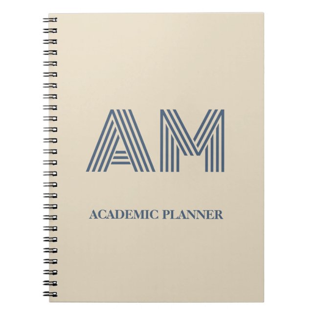 Minimalist Coastal Blue Custom Monogram Sand  Notebook (Front)