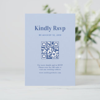 Minimalist Coastal Dusty Blue Wedding QR Code RSVP Card