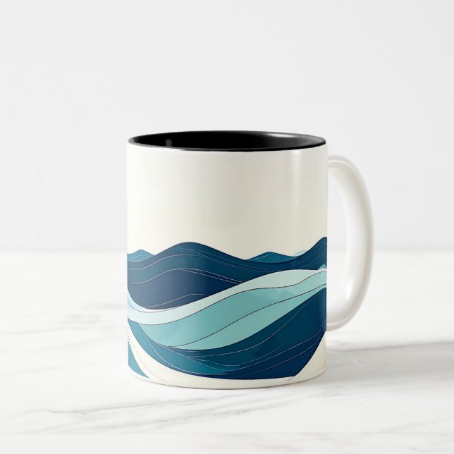 Minimalist Coastal Line Art Coffee Cup mug (Front Right)