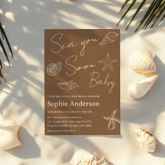 Minimalist Coastal “Sea You Soon Baby” Baby Shower Invitation