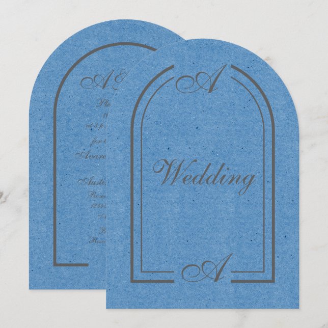 Minimalist Cobalt Blue and Gray Arch Wedding Invitation (Front/Back)