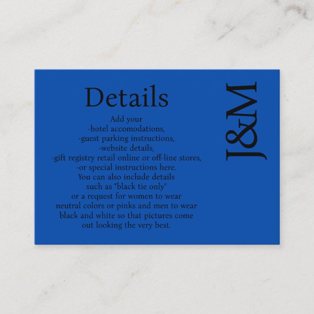 Minimalist Cobalt Blue Enclosure Details Card (Front)