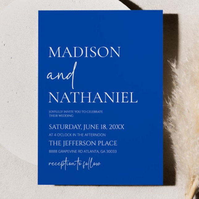 Minimalist Cobalt Blue Simple Elegant Wedding Invitation (Creator Uploaded)
