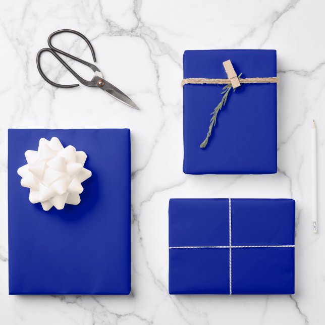 Minimalist cobalt blue solid plain modern elegant wrapping paper sheet (Front)