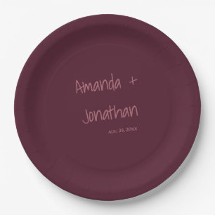Minimalist Cocoa Bean and Pink Wedding Paper Plate