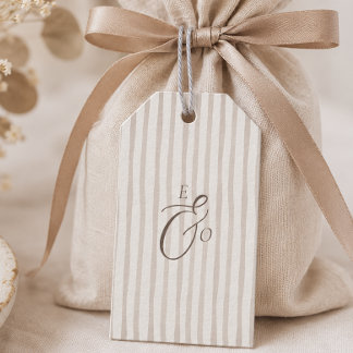 Minimalist Cocoa Brown Monogram Stripes Wedding Gift Tags