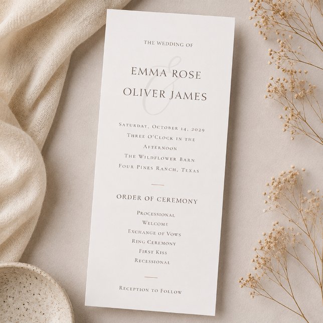 Minimalist Cocoa Brown Service Order Wedding  Program (Minimalist Cocoa Brown Service Order Wedding Program)