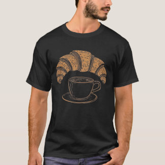 Minimalist Coffee & Croissant Line Art Summer T-Sh T-Shirt