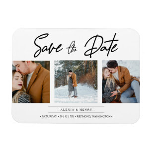 Minimalist Collage 3 Custom Photos Engaged Couple Magnet