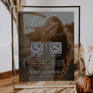 Minimalist College Fund w/ Photo & 2 QR Codes Poster