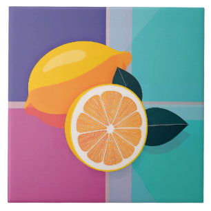 Minimalist Colour Block Lemons Ceramic Tile