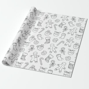 Minimalist Colour Me Doodle Christmas Holiday Wrapping Paper