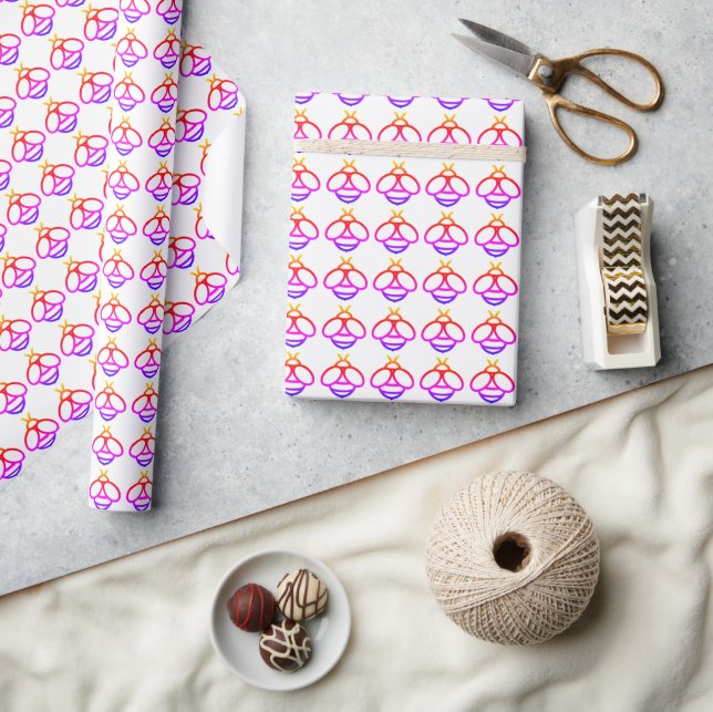 Minimalist colourful bee honeybee bumblebee patter wrapping paper (Crafts)