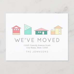 Minimalist Colourful Houses Moving Announcement Postcard