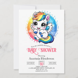 Minimalist Colourful Unicorn Baby Shower Invitation