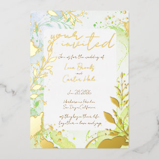 Minimalist Colourful Watercolor Foil Invitation