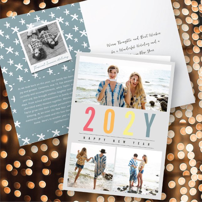 Minimalist Colourful Year 3 Photo Modern Simple Holiday Card (Creator Uploaded)