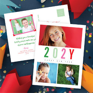 Minimalist Colourful Year 3 Photo Modern Simple Holiday Postcard