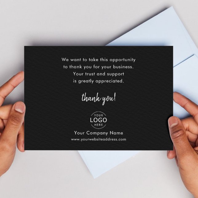 Minimalist Company Logo Business Thank You Card (Business thank you note card. Black background and white text. Logo. )