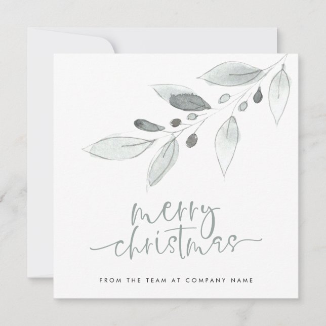Minimalist Company Logo Foliage Merry Christmas Holiday Card (Front)