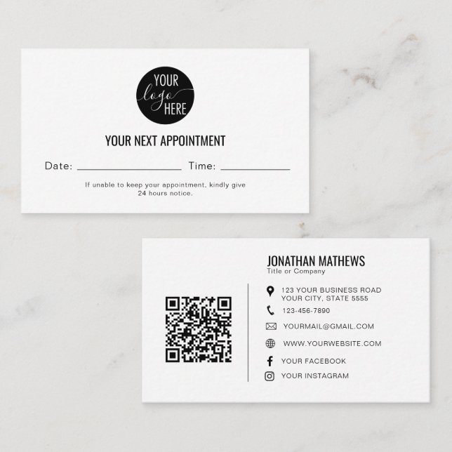 Minimalist Company Logo Next QR Code Appointment Card (Front/Back)