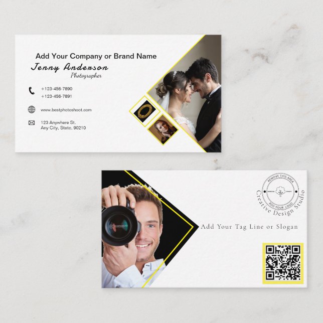 Minimalist Company Logo QR Code Photographer White Business Card (Front/Back)