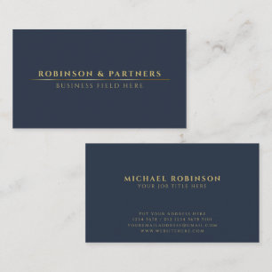 Minimalist Company Name   Gold Line   Dark Blue Business Card