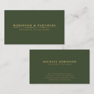 Minimalist Company Name   Gold Line   Dark Green Business Card