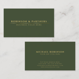 Minimalist Company Name | Gold Line | Dark Green Business Card